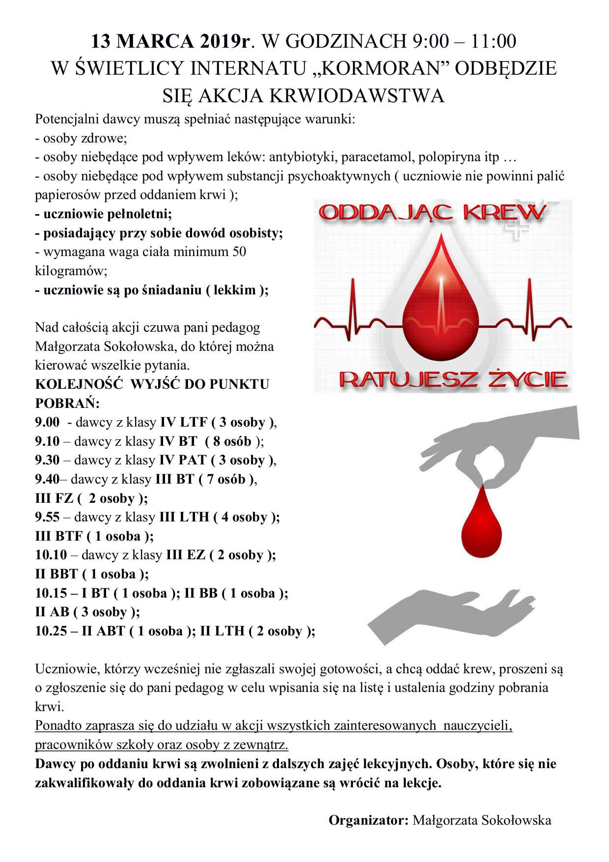13 marca  2019r ogÅoszenie krwiodawstwa